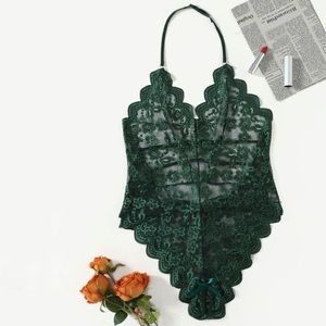 New Plus Size 3XL Green floral Lace Bodysuit Lingerie